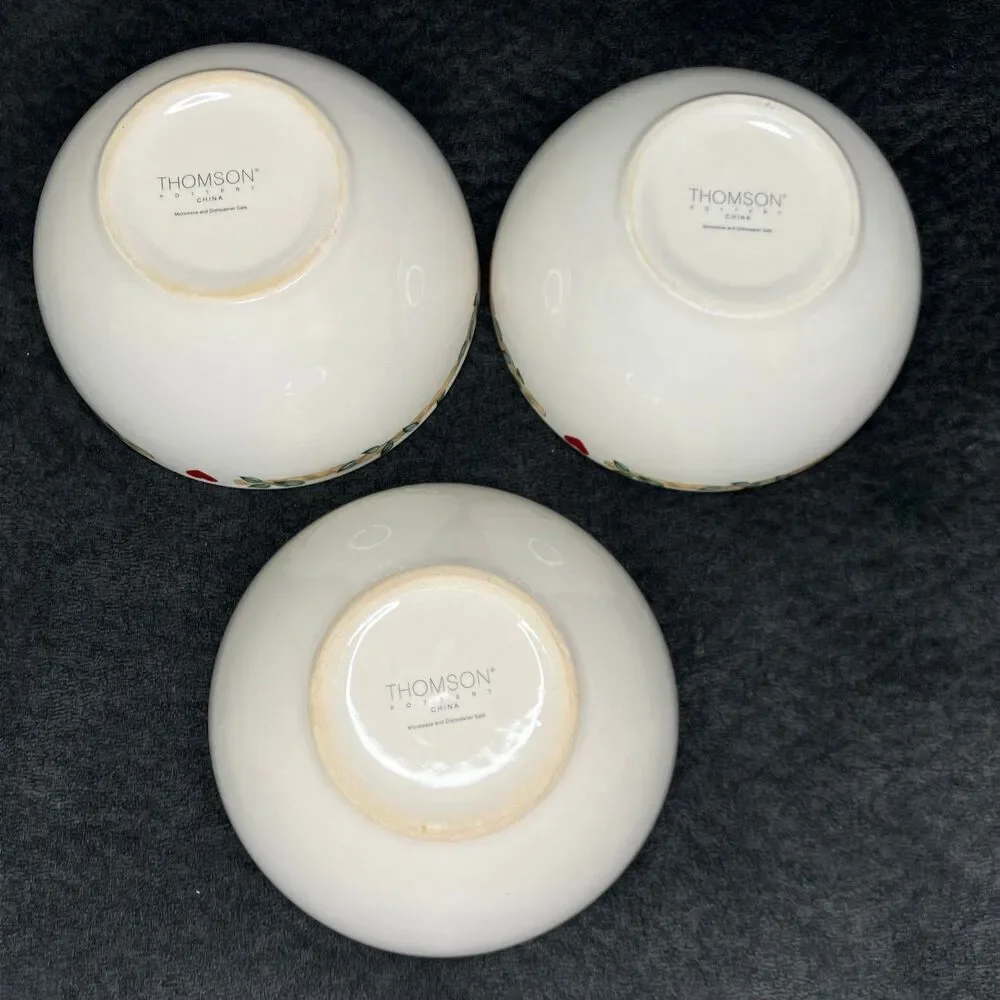 Thomson Pottery Country Birdhouse Vines Set of 3 Soup / Cereal Bowls 6 1/8